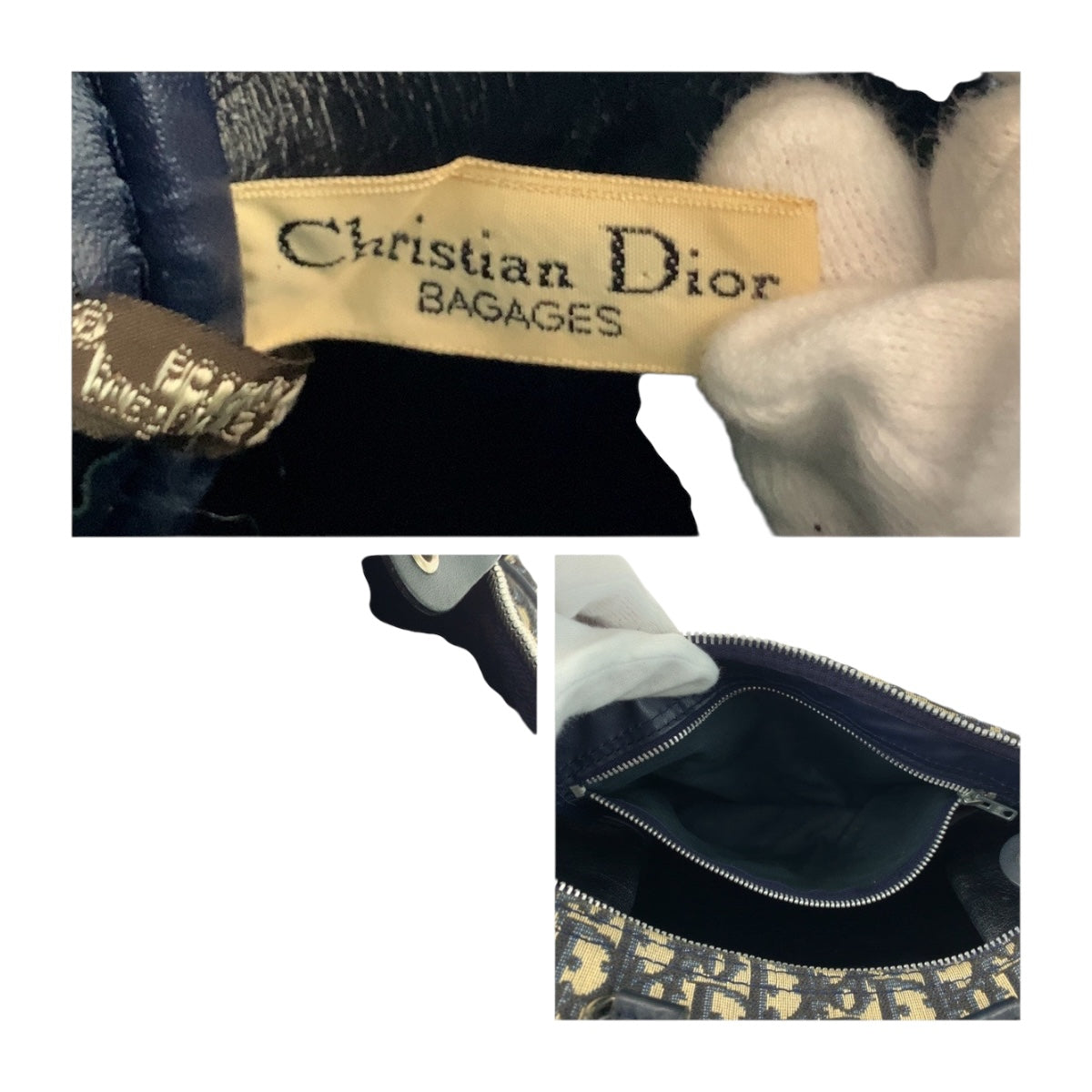 20477
Dior ディオール ヴィンテージ トロッター ネイビー アイボリー シルバー金具 キャンバス ハンドバッグ ミニボストンバッグ レディース ABP43