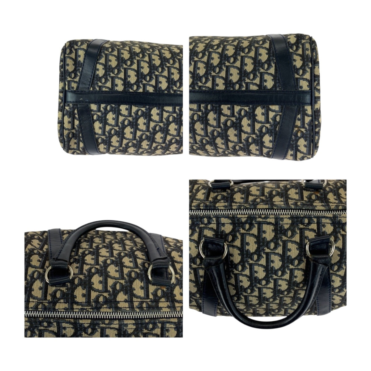 20477
Dior ディオール ヴィンテージ トロッター ネイビー アイボリー シルバー金具 キャンバス ハンドバッグ ミニボストンバッグ レディース ABP43
