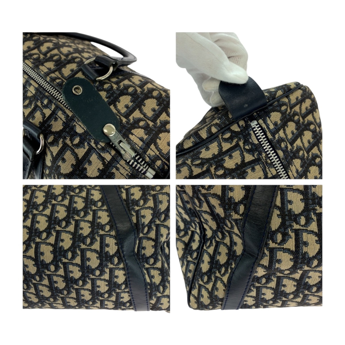 20477
Dior ディオール ヴィンテージ トロッター ネイビー アイボリー シルバー金具 キャンバス ハンドバッグ ミニボストンバッグ レディース ABP43
