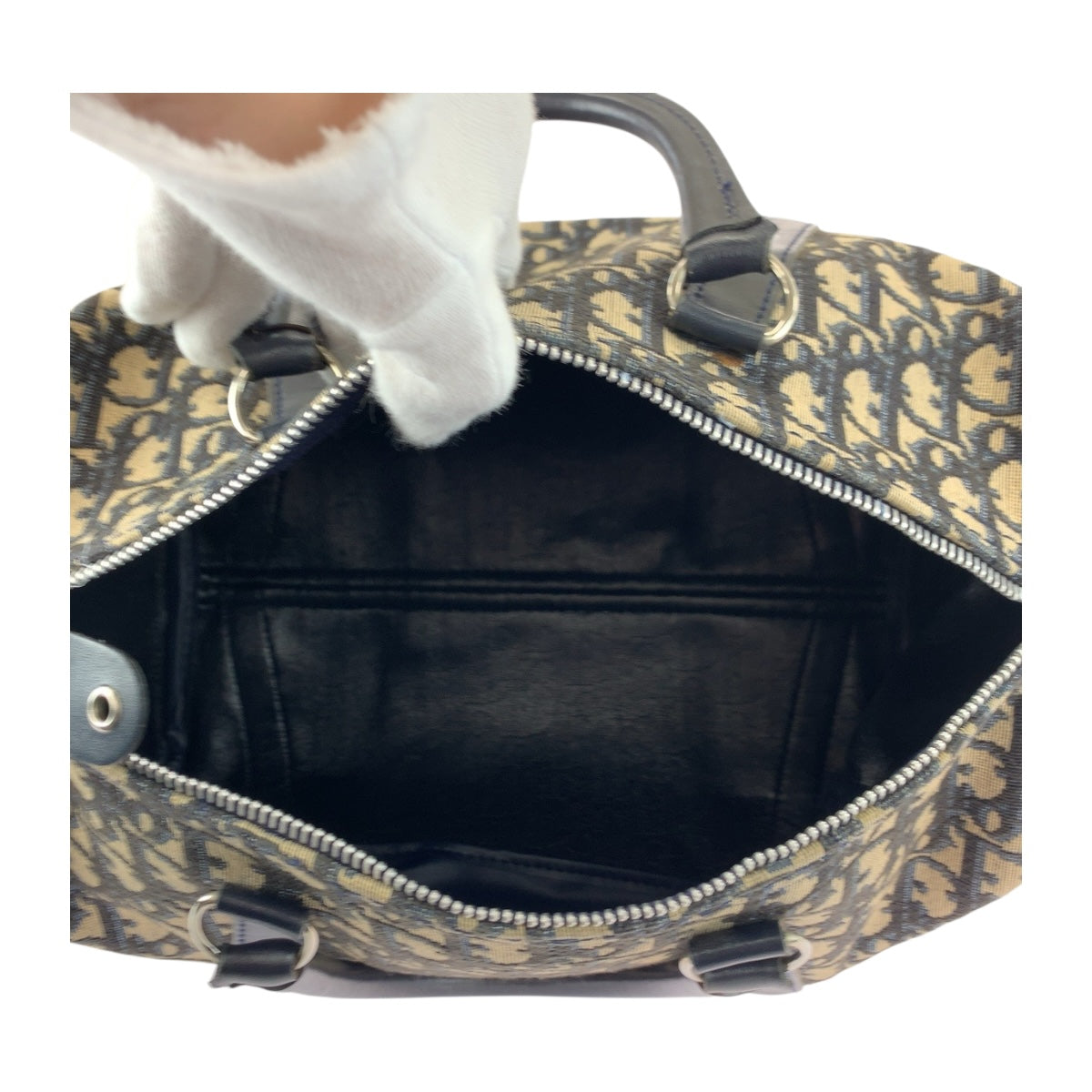 20477
Dior ディオール ヴィンテージ トロッター ネイビー アイボリー シルバー金具 キャンバス ハンドバッグ ミニボストンバッグ レディース ABP43