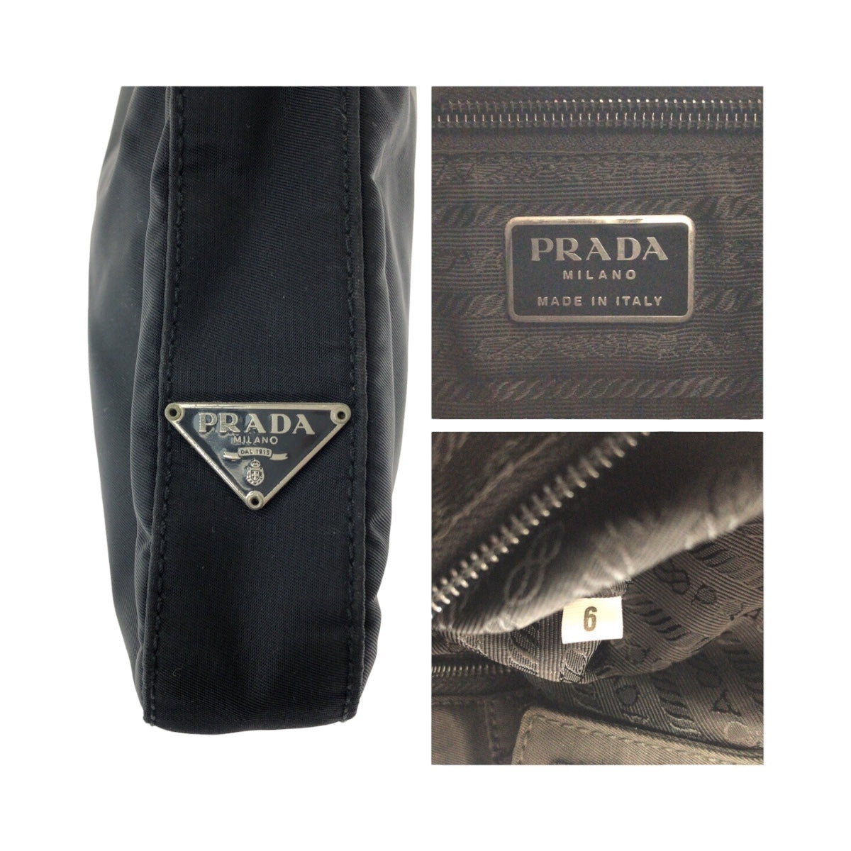 20479
PRADA プラダ テスート 三角ロゴプレート アシンメトリー ブラック 黒 シルバー金具 ナイロン ショルダーバッグ レディース ABP28