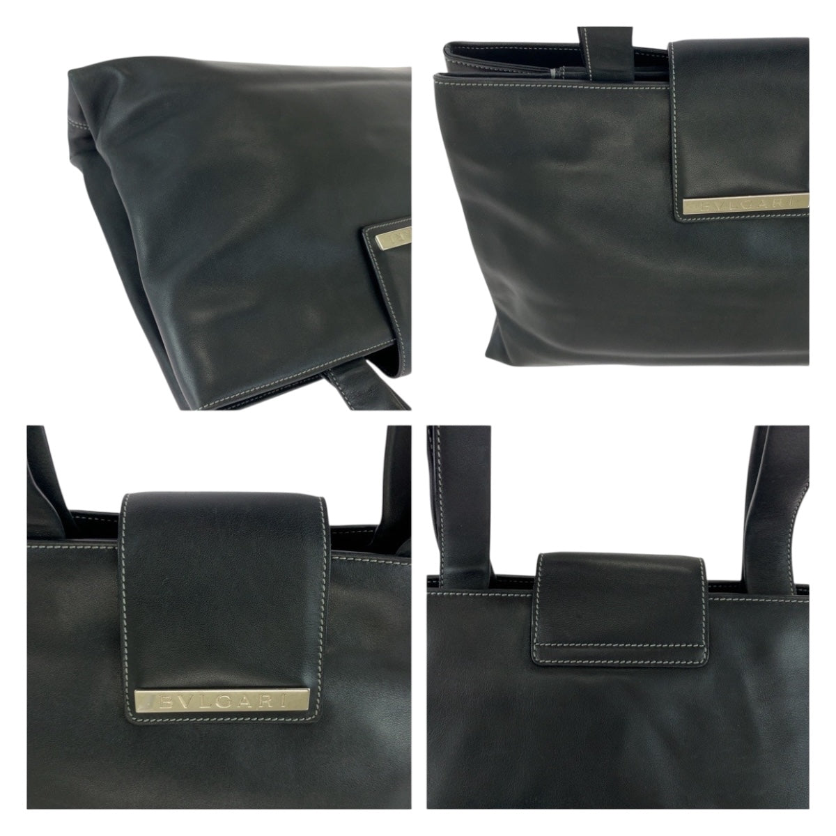 20480
BVLGARI ブルガリ ロゴプレート ブラック 黒 シルバー金具 レザー トートバッグ ショルダーバッグ レディース ABP28