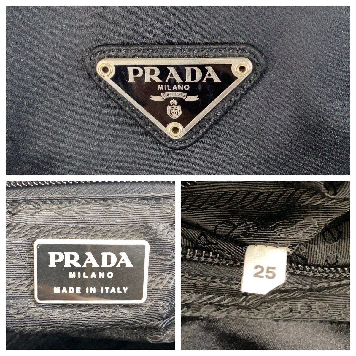 20481
PRADA プラダ 三角ロゴプレート ブラック 黒 シルバー金具 サテン トートバッグ レディース AB18