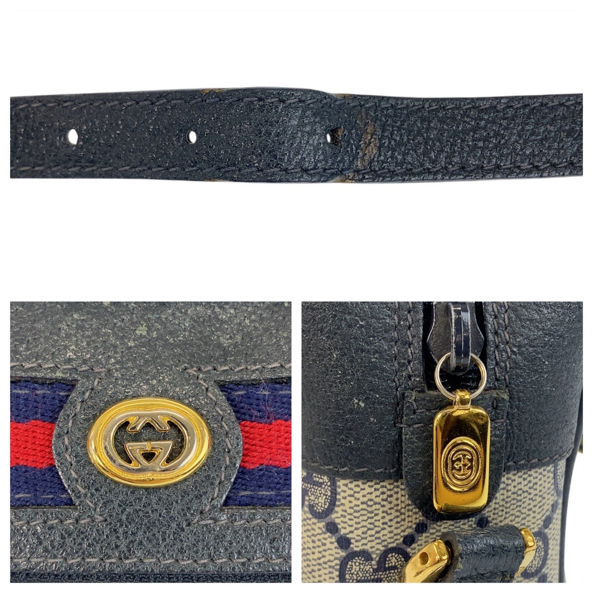 20484
GUCCI グッチ ヴィンテージ シェリーライン オールドグッチ グレー ネイビー ゴールド金具 GGスプリームキャンバス / レザー 119 02 088 ショルダーバッグ ポシェット レディース AB36