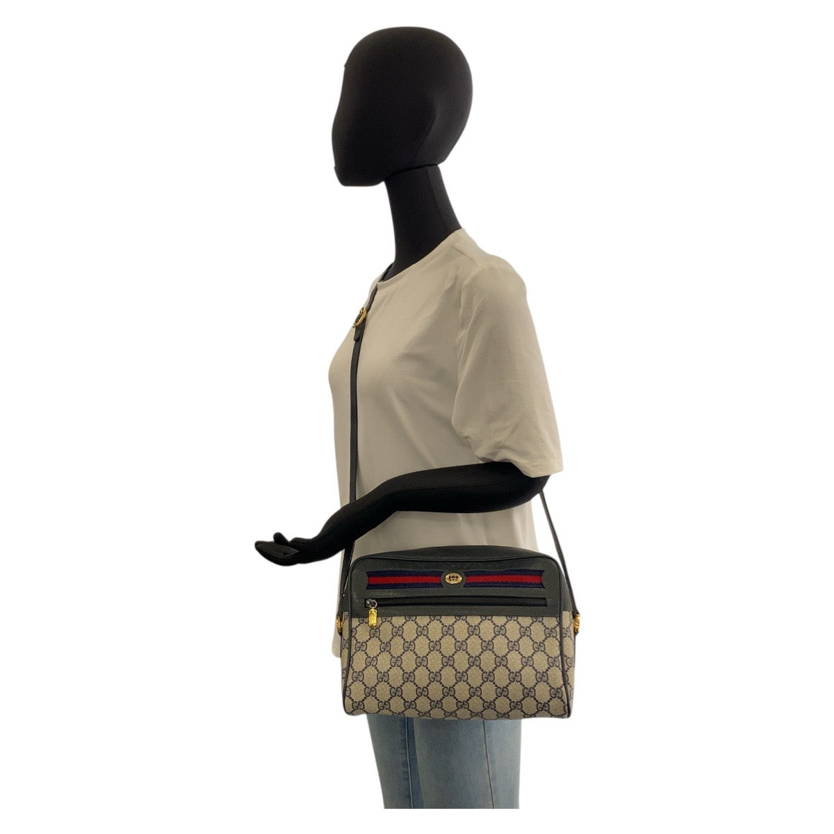 20484
GUCCI グッチ ヴィンテージ シェリーライン オールドグッチ グレー ネイビー ゴールド金具 GGスプリームキャンバス / レザー 119 02 088 ショルダーバッグ ポシェット レディース AB36