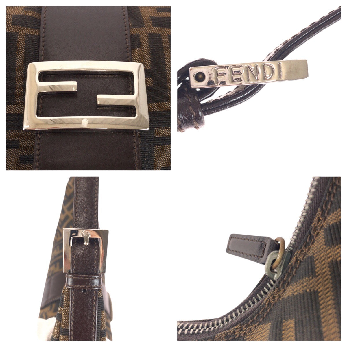 20702
FENDI Vintage ZUCCA Mamma Baguette Crescent Moon Bag Brown Silver Hardware Canvas / Leather Shoulder Bag Handbag Ladies A210