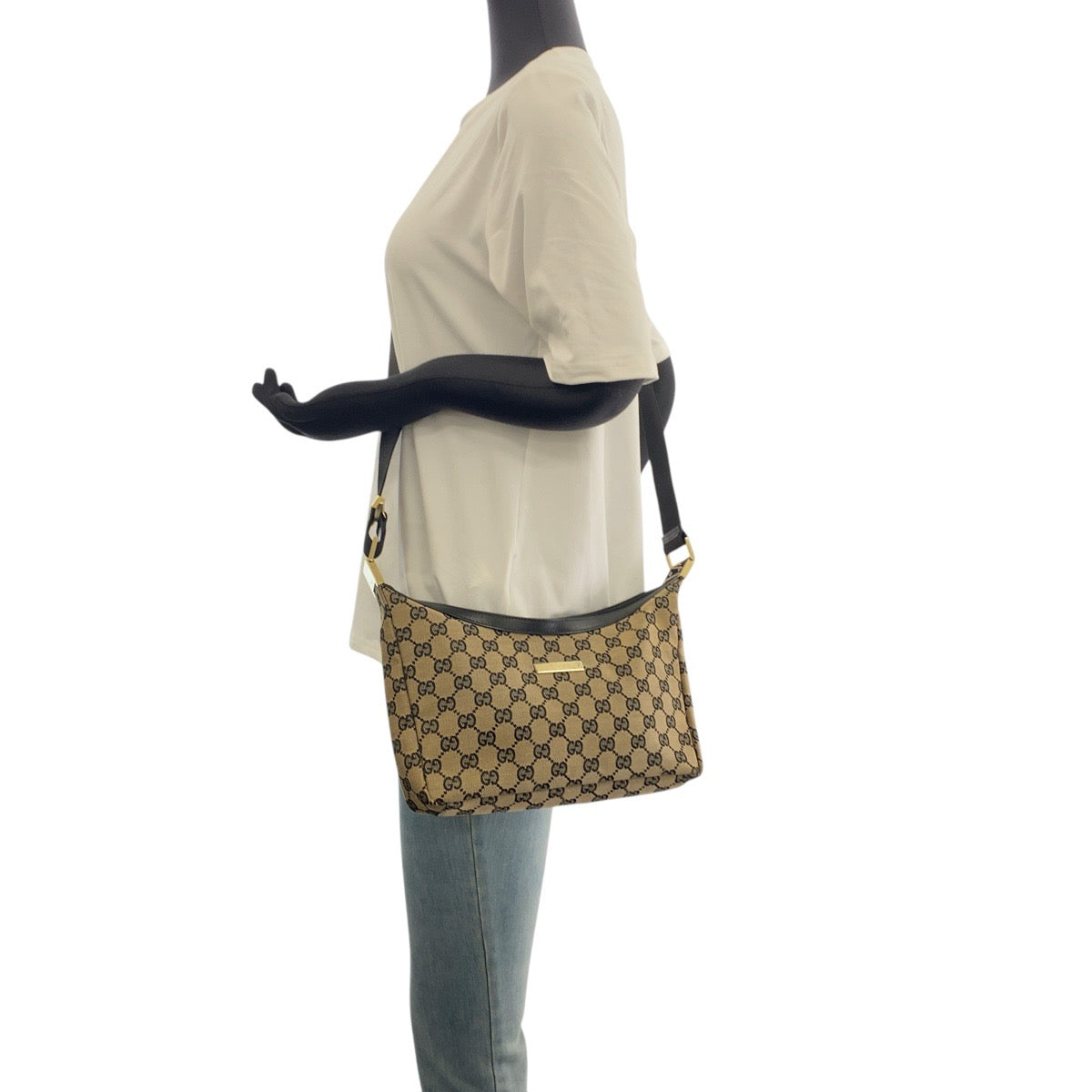 20488
GUCCI Beige Black Gold Hardware GG Canvas 019 0433 Shoulder Bag Pochette Ladies ABP36