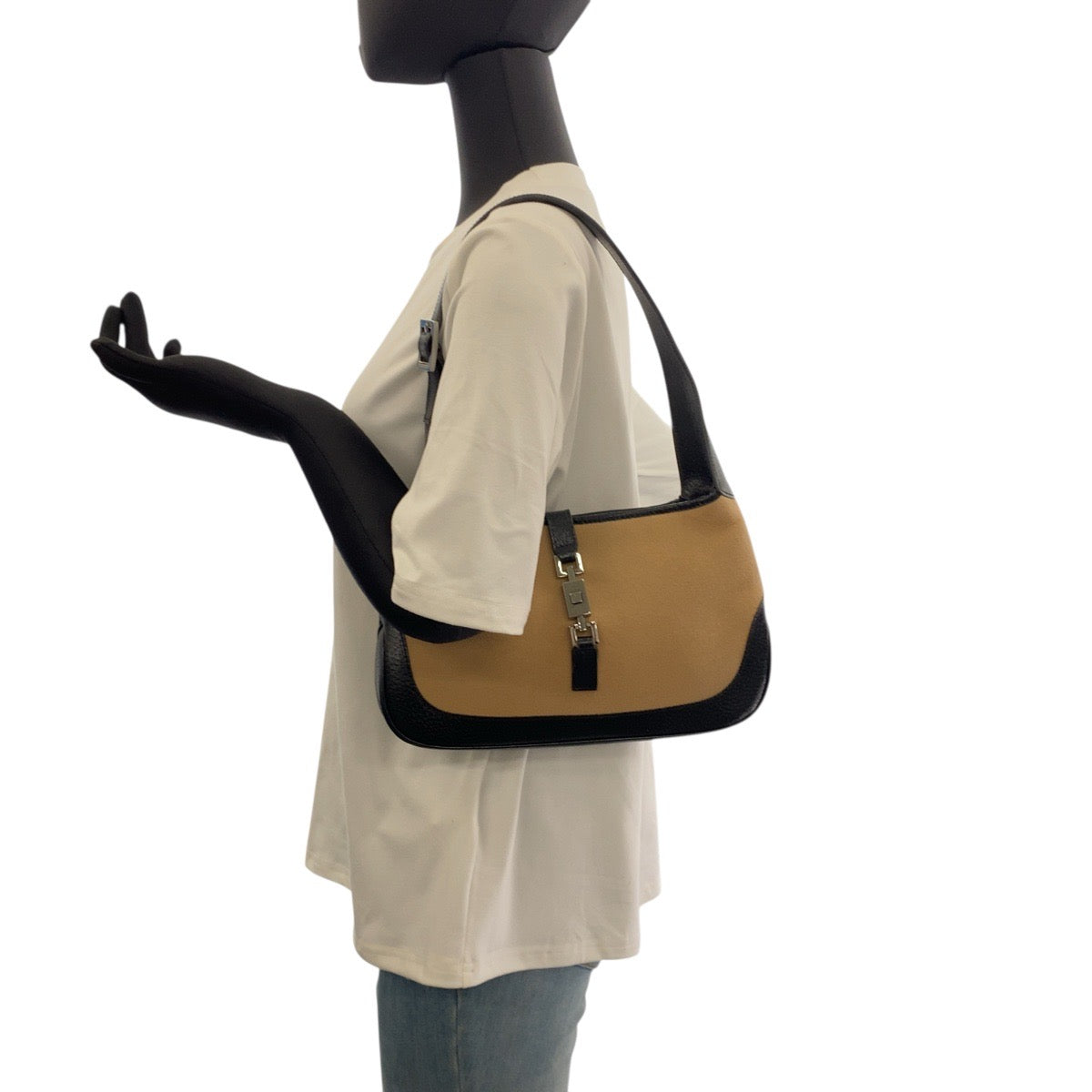 20489
GUCCI Jackie Line Beige Black Silver Hardware Canvas / Leather 001 3735 Shoulder Bag Ladies ABP42
