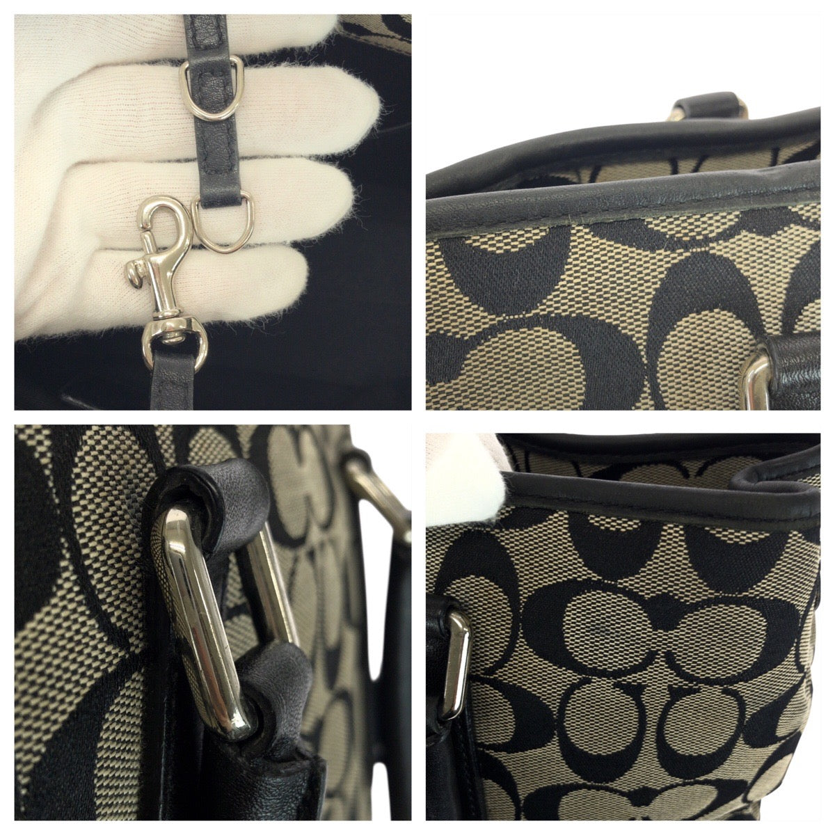 20490
COACH コーチ シグネチャー キャリーオール ベージュ アイボリー ブラック キャンバス MIJ-6089 トートバッグ ハンドバッグ レディース AB4