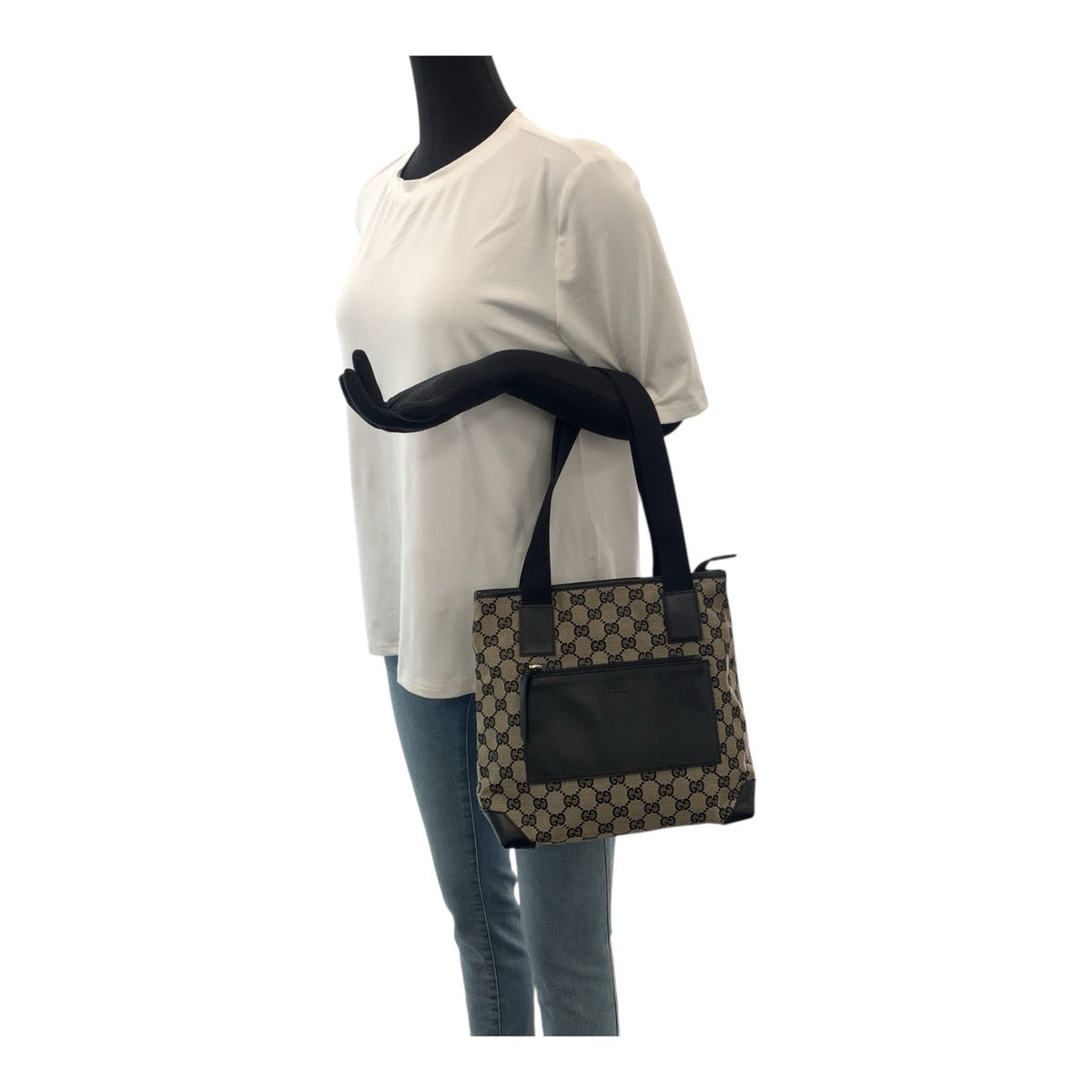 20495
GUCCI GG Canvas Beige Black Brown GG Canvas / Leather 019 0402 Tote Bag Shoulder Bag Ladies AB28