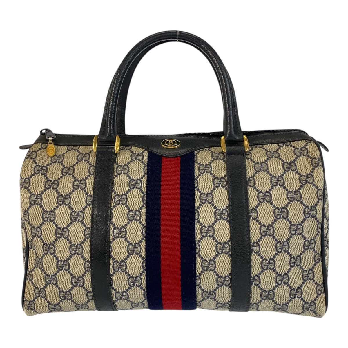 20496
GUCCI Vintage Sherry Line Gray Navy Gold Hardware GG Supreme Canvas / Leather 24 02 007 Handbag Boston Bag Ladies AB30