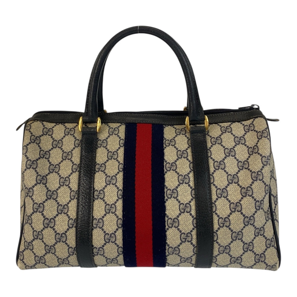 20496
GUCCI Vintage Sherry Line Gray Navy Gold Hardware GG Supreme Canvas / Leather 24 02 007 Handbag Boston Bag Ladies AB30