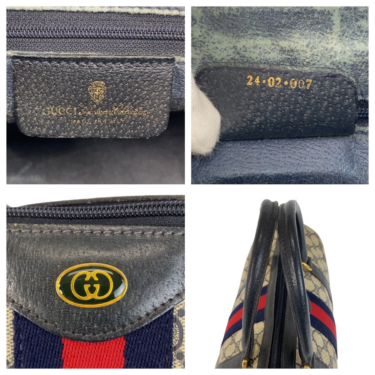 20496
GUCCI Vintage Sherry Line Gray Navy Gold Hardware GG Supreme Canvas / Leather 24 02 007 Handbag Boston Bag Ladies AB30