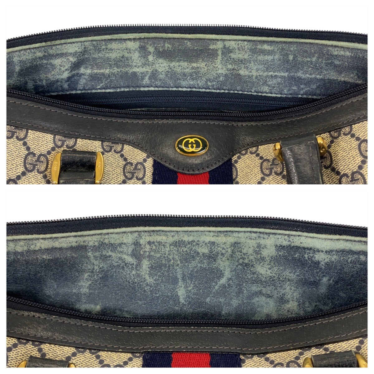 20496
GUCCI Vintage Sherry Line Gray Navy Gold Hardware GG Supreme Canvas / Leather 24 02 007 Handbag Boston Bag Ladies AB30