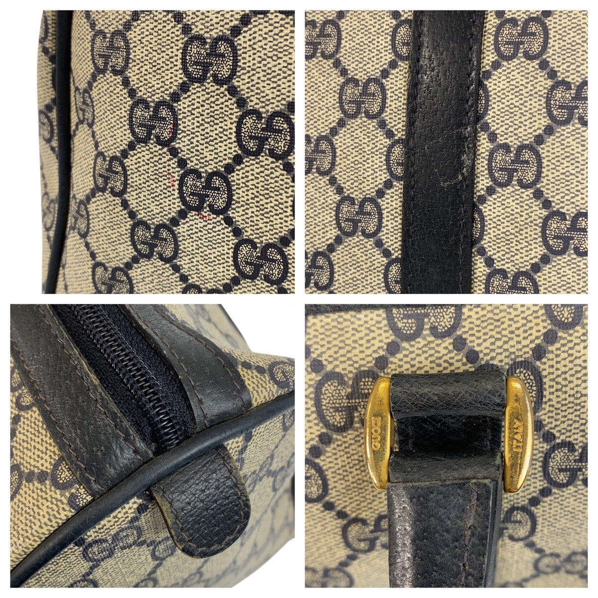 20496
GUCCI Vintage Sherry Line Gray Navy Gold Hardware GG Supreme Canvas / Leather 24 02 007 Handbag Boston Bag Ladies AB30