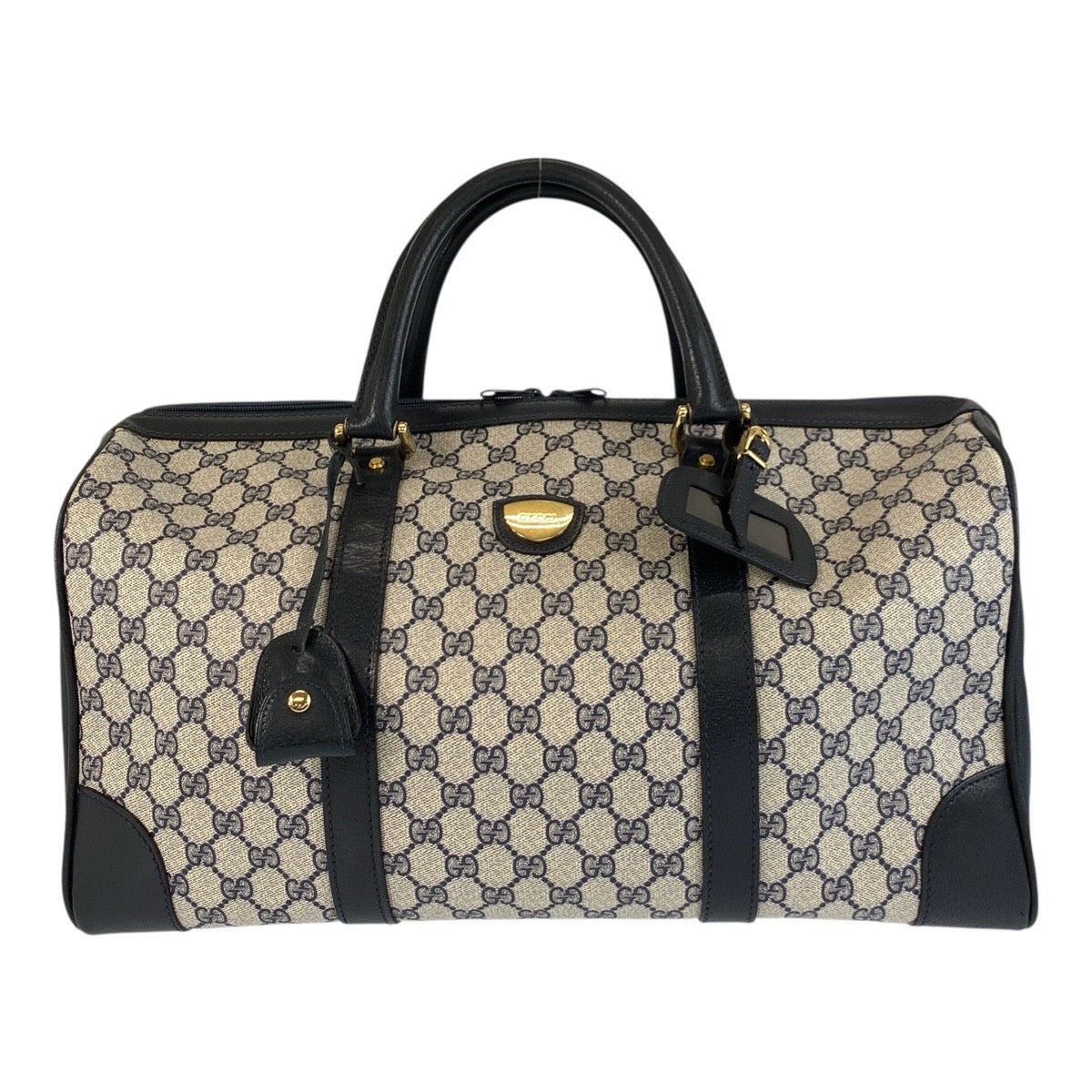 20503
GUCCI Vintage Grey Navy Gold Hardware GG Supreme Canvas / Leather Boston Bag Handbag Ladies ABP56