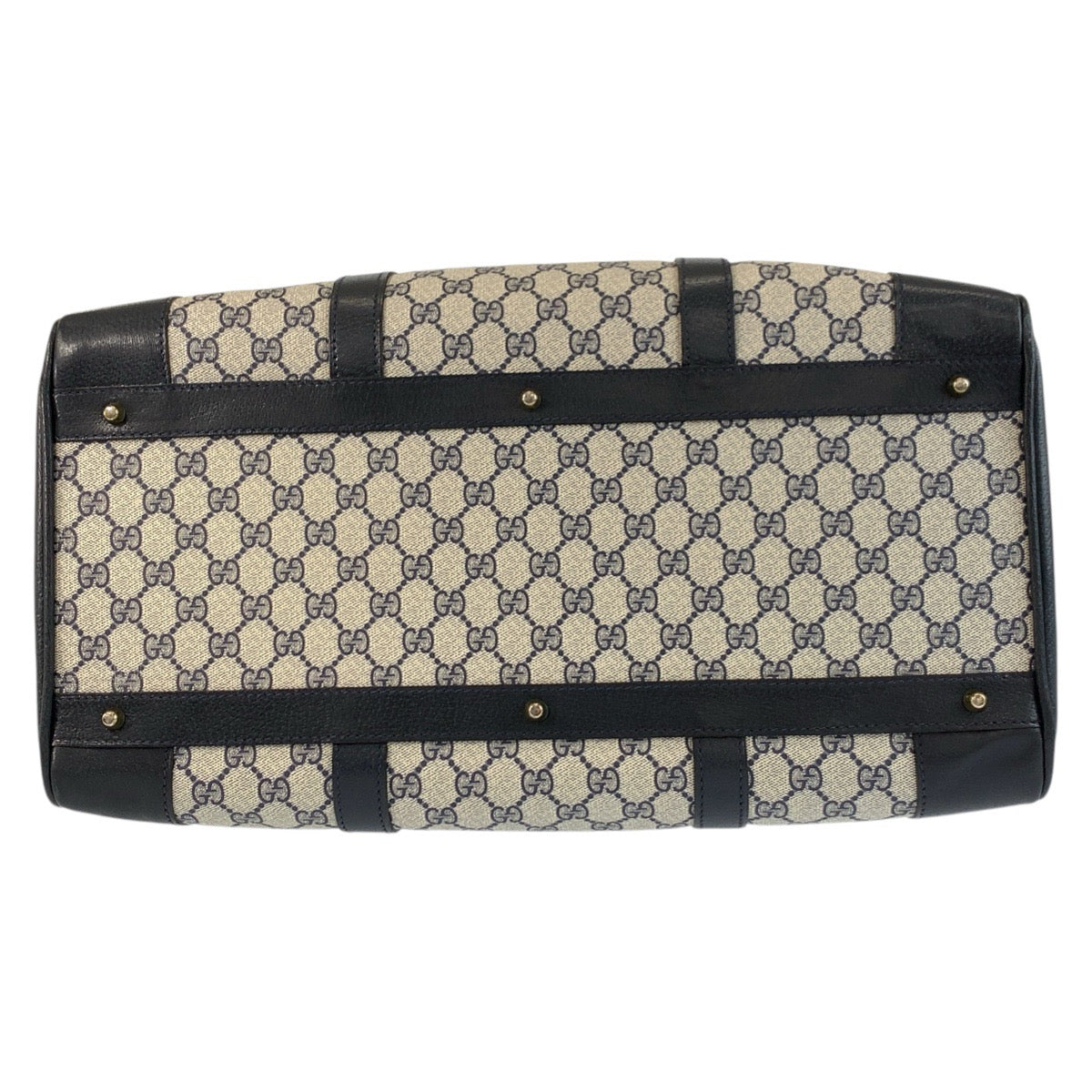 20503
GUCCI Vintage Grey Navy Gold Hardware GG Supreme Canvas / Leather Boston Bag Handbag Ladies ABP56