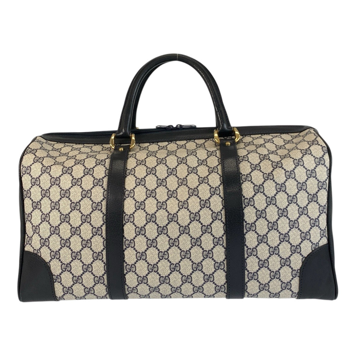 20503
GUCCI Vintage Grey Navy Gold Hardware GG Supreme Canvas / Leather Boston Bag Handbag Ladies ABP56