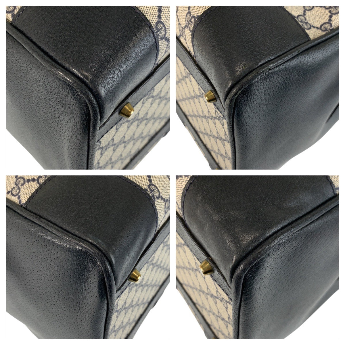 20503
GUCCI Vintage Grey Navy Gold Hardware GG Supreme Canvas / Leather Boston Bag Handbag Ladies ABP56