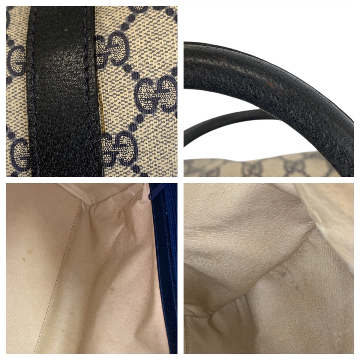 20503
GUCCI Vintage Grey Navy Gold Hardware GG Supreme Canvas / Leather Boston Bag Handbag Ladies ABP56