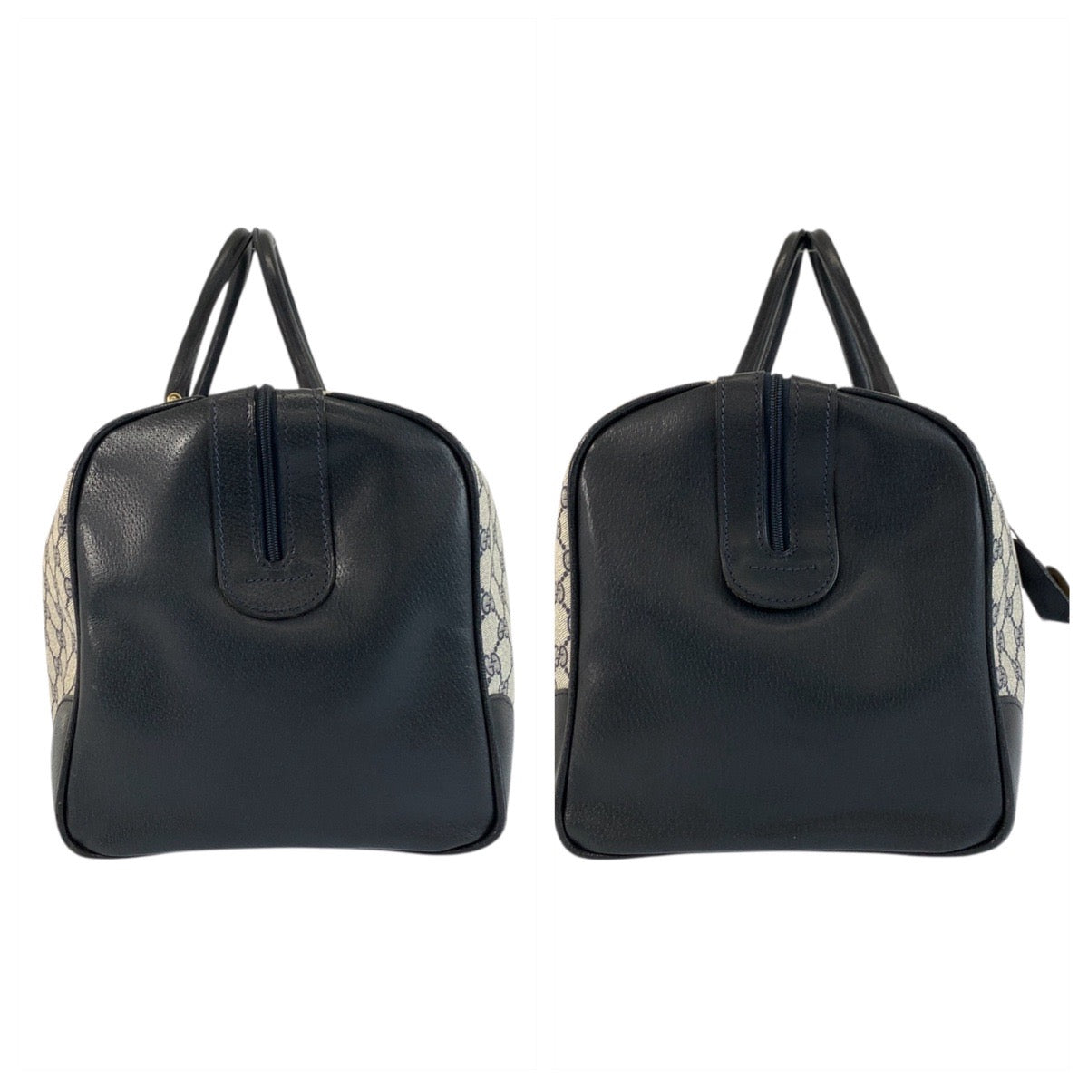 20503
GUCCI Vintage Grey Navy Gold Hardware GG Supreme Canvas / Leather Boston Bag Handbag Ladies ABP56