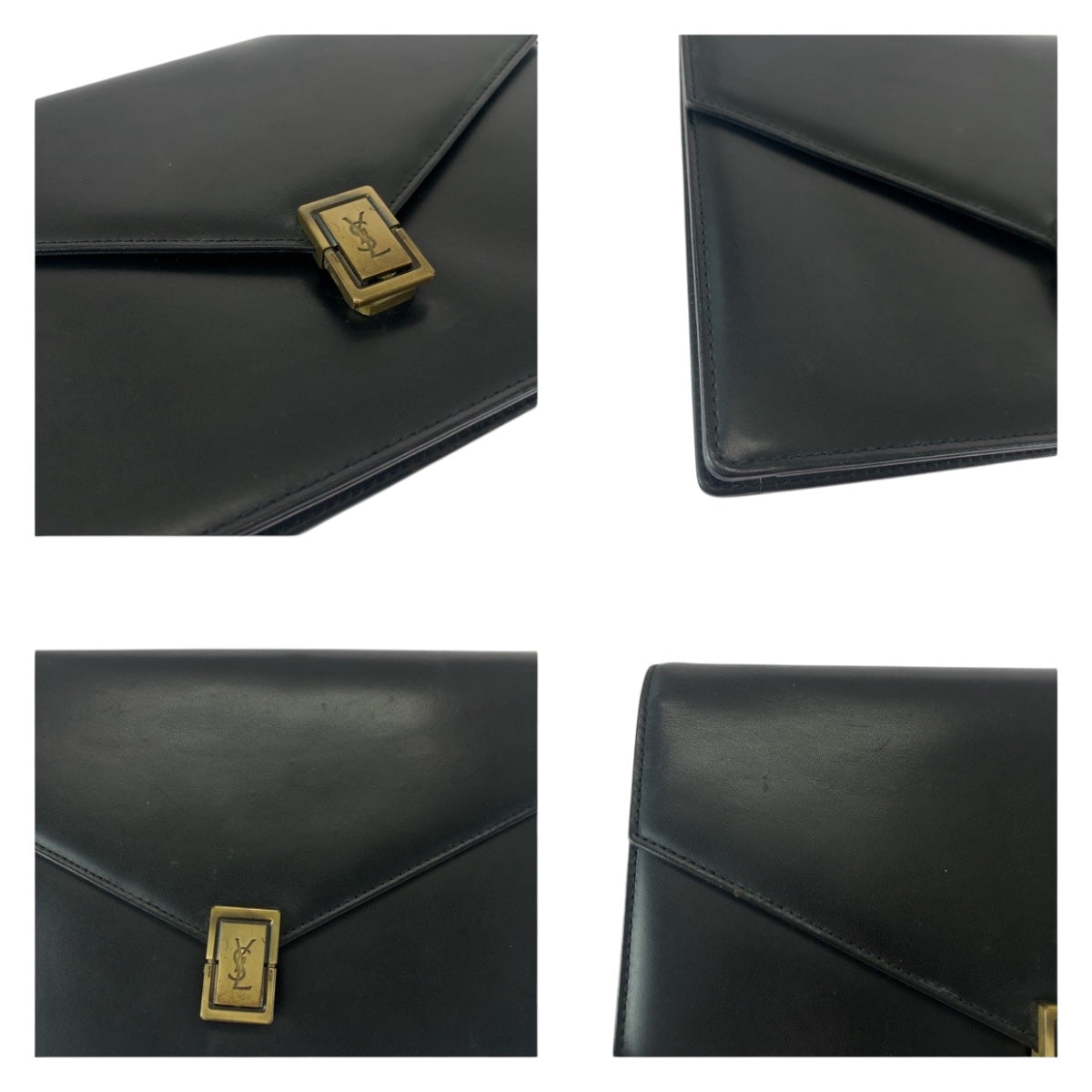20504
SAINT LAURENT サンローラン ヴィンテージ YSL ブラック 黒 ゴールド金具 レザー クラッチバッグ セカンドバッグ メンズ AB10