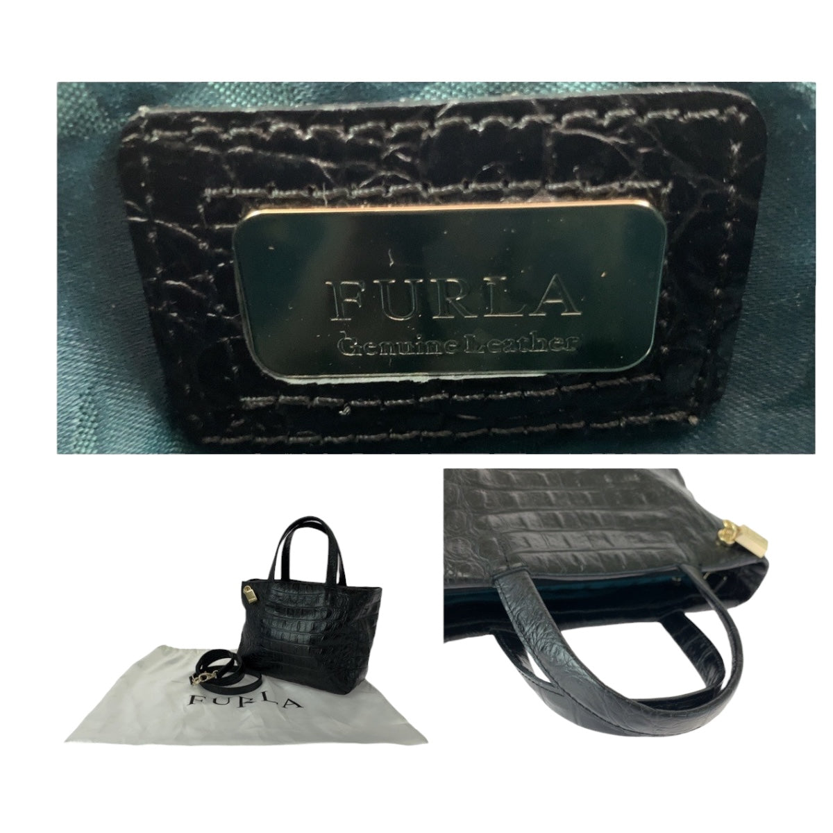 20506
Furla フルラ 型押し ブラック 黒 ゴールド金具 レザー ショルダーバッグ ハンドバッグ 2way レディース A12