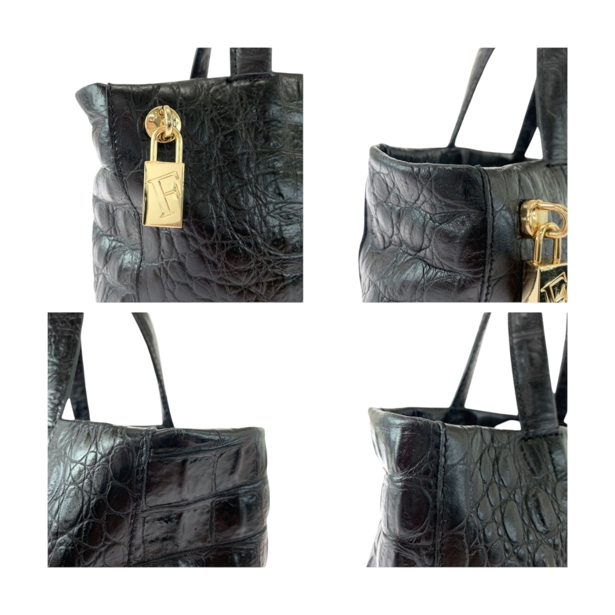 20506
Furla フルラ 型押し ブラック 黒 ゴールド金具 レザー ショルダーバッグ ハンドバッグ 2way レディース A12