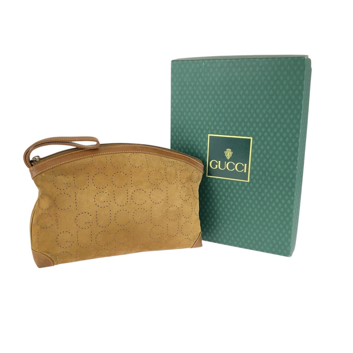 20510
GUCCI Vintage Brown Beige Gold Hardware Suede / Leather 004 113 0367 Clutch Bag Second Bag Men's AB16