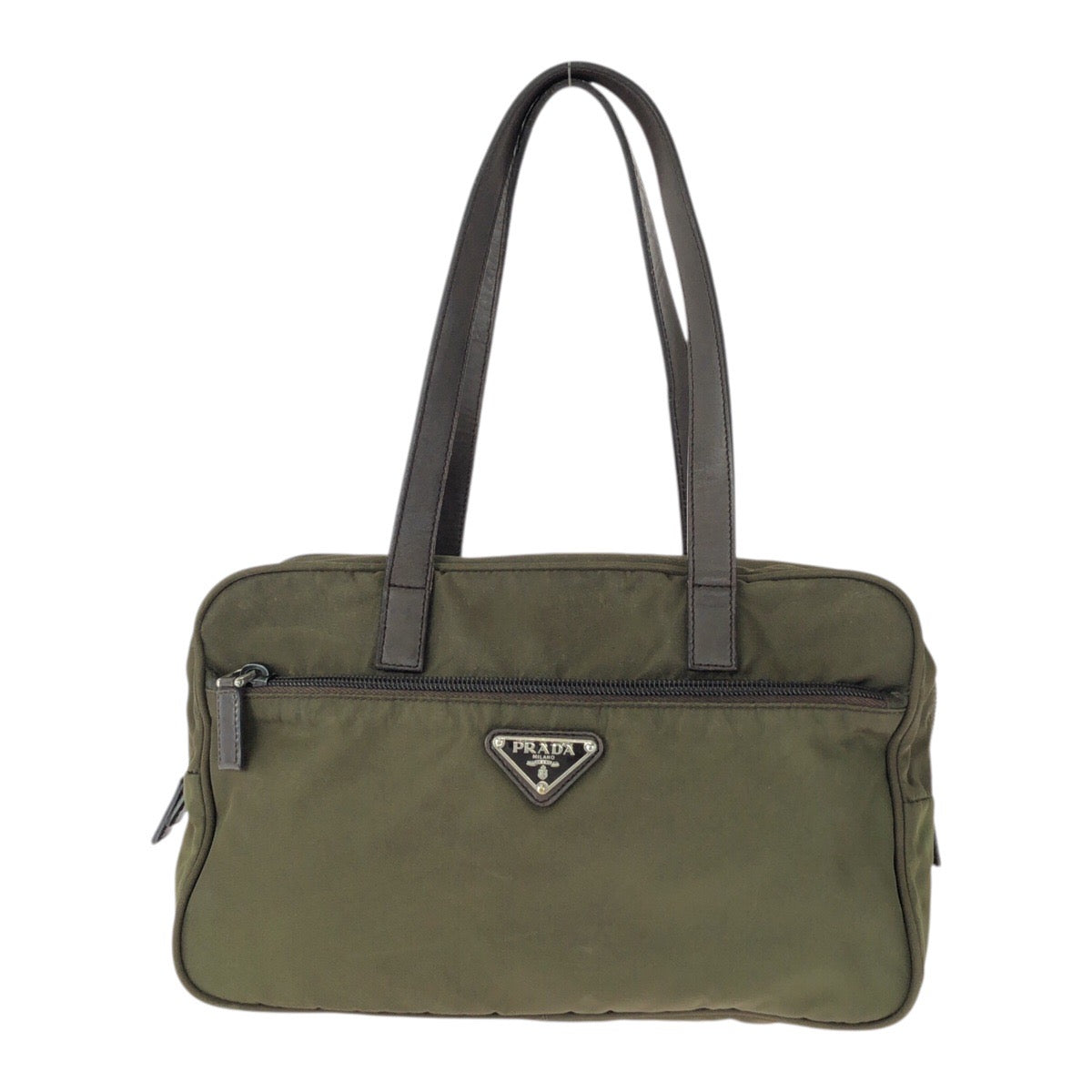 20511
PRADA プラダ テスート 三角ロゴプレート カーキ ブラウン シルバー金具 ナイロン / レザー トートバッグ ミニボストンバッグ レディース B12