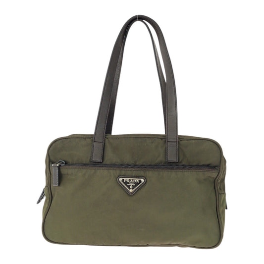 20511
PRADA プラダ テスート 三角ロゴプレート カーキ ブラウン シルバー金具 ナイロン / レザー トートバッグ ミニボストンバッグ レディース B12