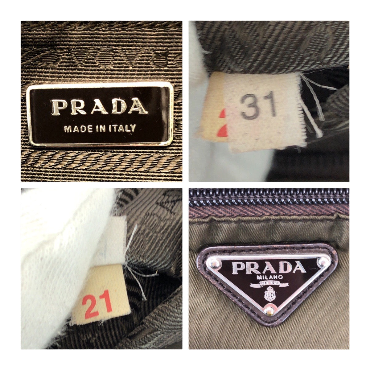 20511
PRADA プラダ テスート 三角ロゴプレート カーキ ブラウン シルバー金具 ナイロン / レザー トートバッグ ミニボストンバッグ レディース B12