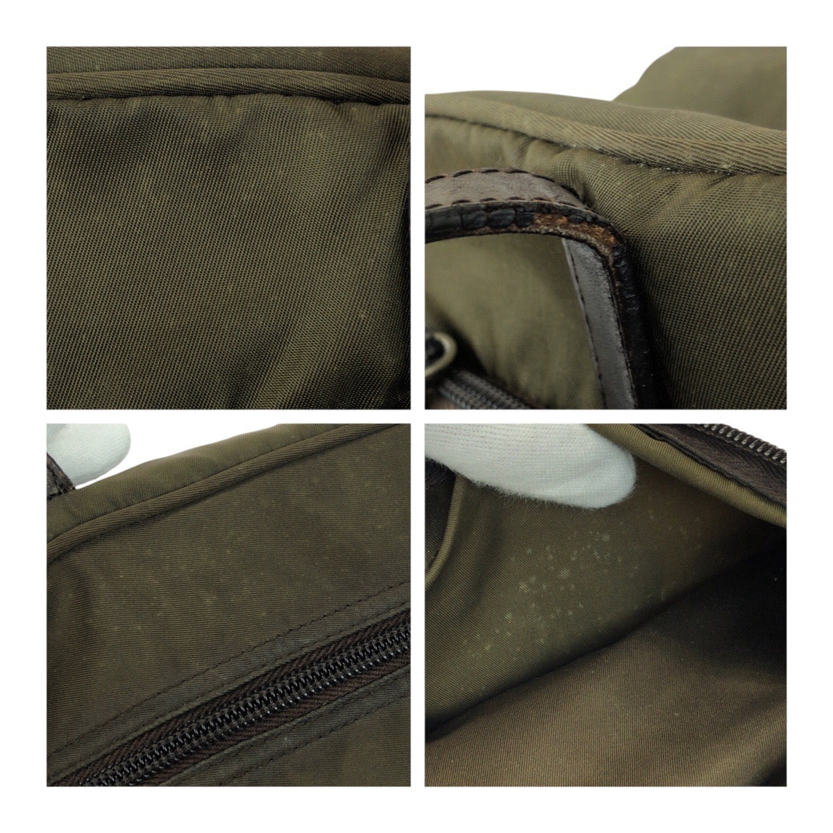 20511
PRADA プラダ テスート 三角ロゴプレート カーキ ブラウン シルバー金具 ナイロン / レザー トートバッグ ミニボストンバッグ レディース B12