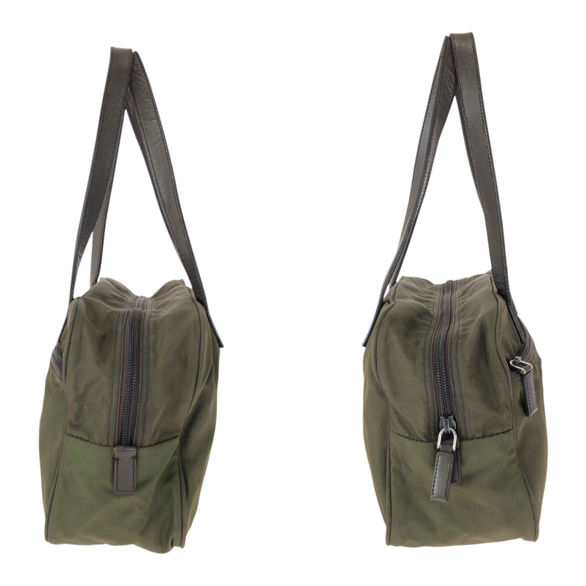 20511
PRADA プラダ テスート 三角ロゴプレート カーキ ブラウン シルバー金具 ナイロン / レザー トートバッグ ミニボストンバッグ レディース B12