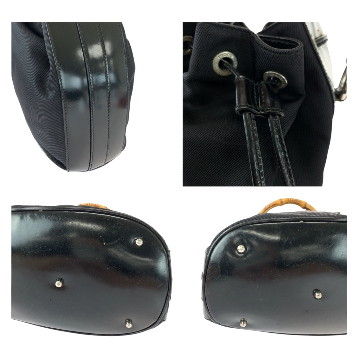 20512
GUCCI Gucci Bamboo Black Brown Silver Hardware Nylon 001 2404 16570 Drawstring Shoulder Bag Handbag 2way Women's ABP28