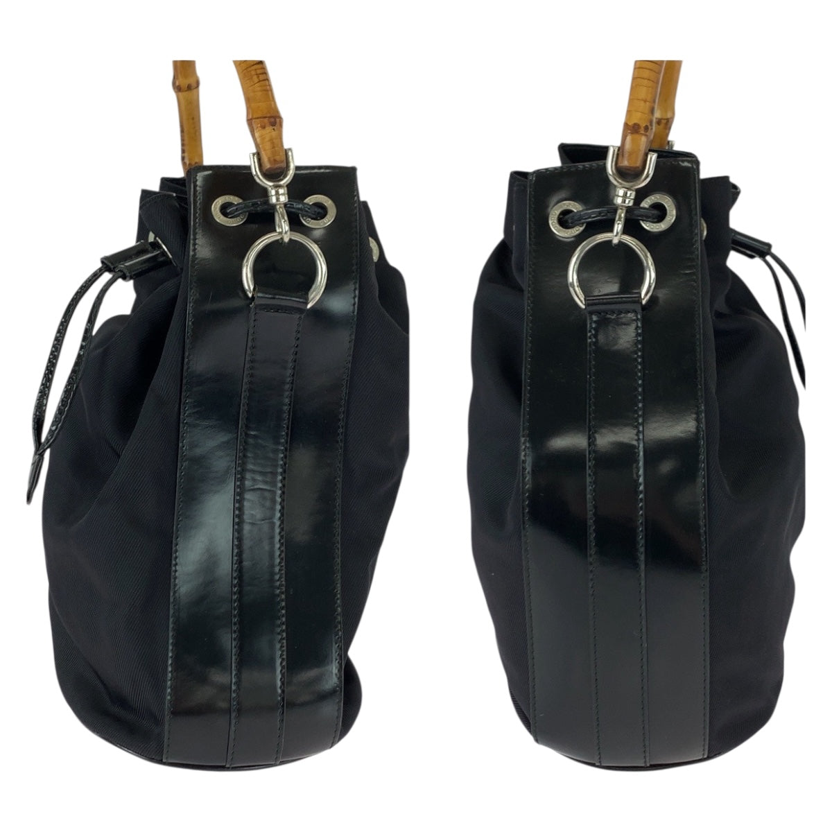 20512
GUCCI Gucci Bamboo Black Brown Silver Hardware Nylon 001 2404 16570 Drawstring Shoulder Bag Handbag 2way Women's ABP28