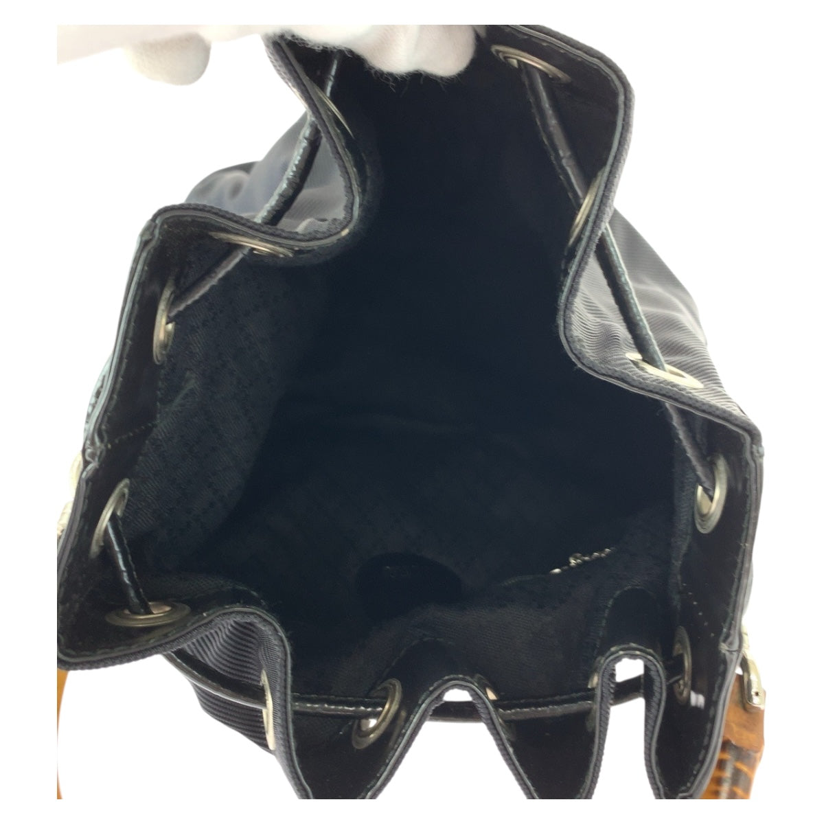 20512
GUCCI Gucci Bamboo Black Brown Silver Hardware Nylon 001 2404 16570 Drawstring Shoulder Bag Handbag 2way Women's ABP28