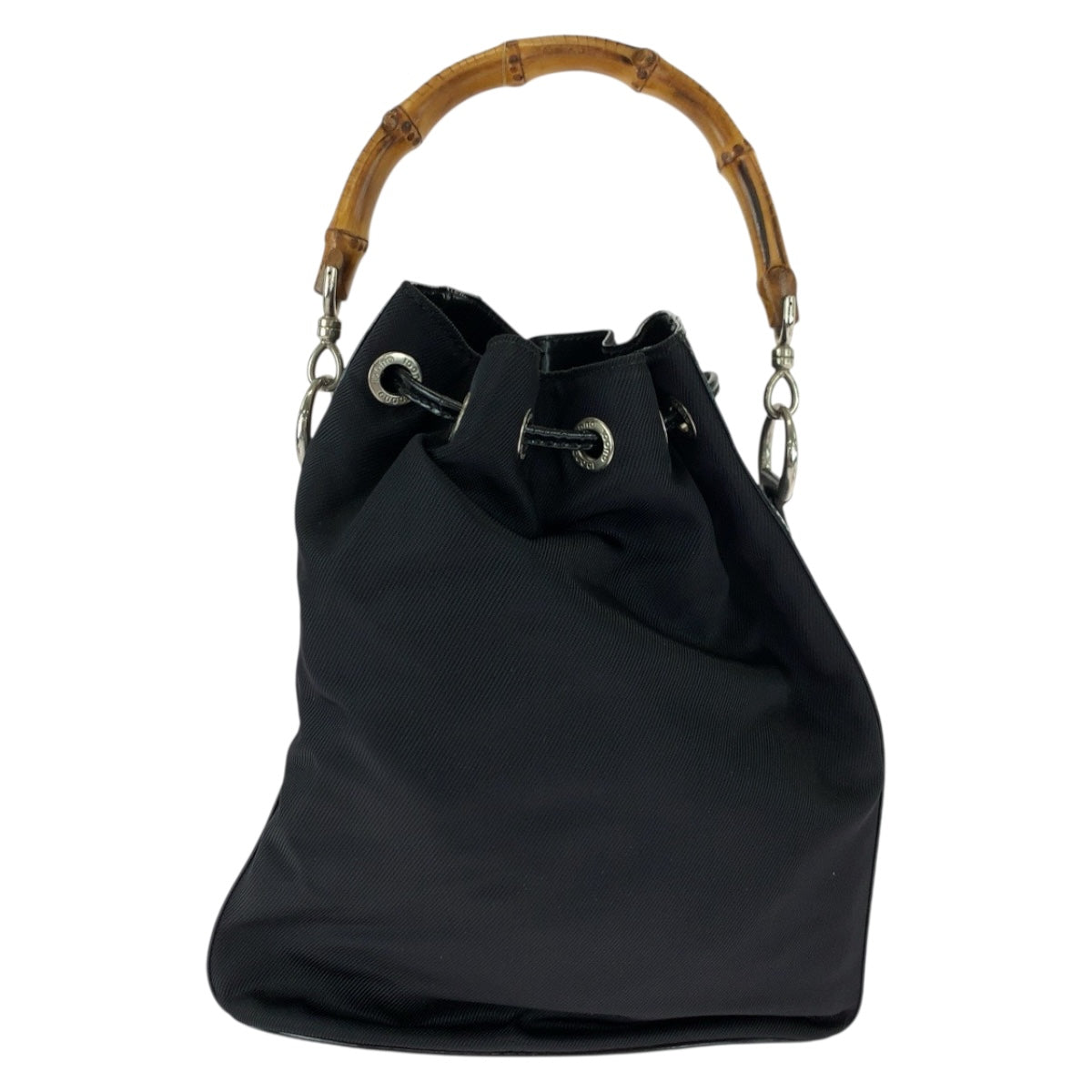 20512
GUCCI Gucci Bamboo Black Brown Silver Hardware Nylon 001 2404 16570 Drawstring Shoulder Bag Handbag 2way Women's ABP28