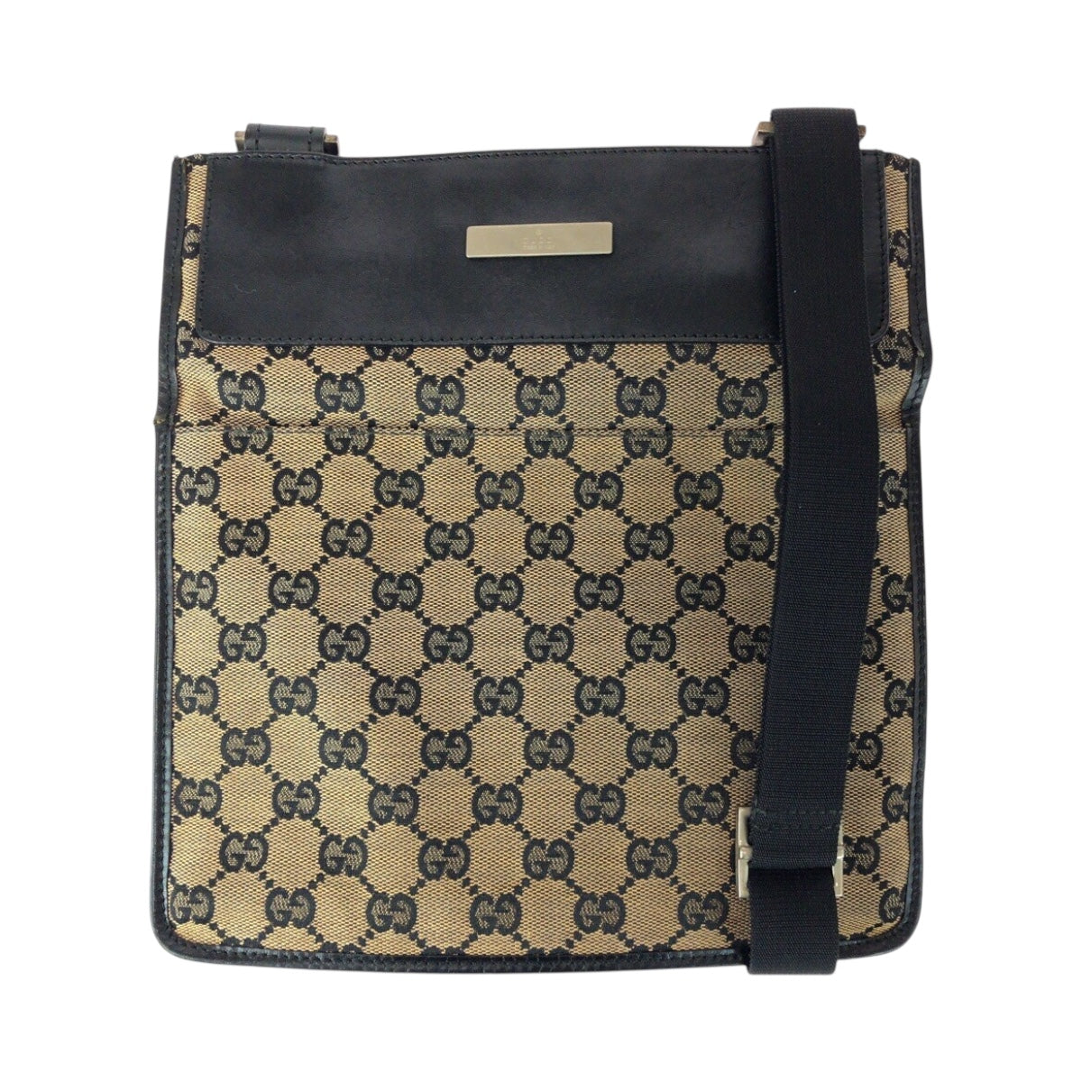 20513
GUCCI Beige Grey Silver Hardware GG Canvas / Leather 019 0348 Shoulder Bag Pouch Ladies AB24