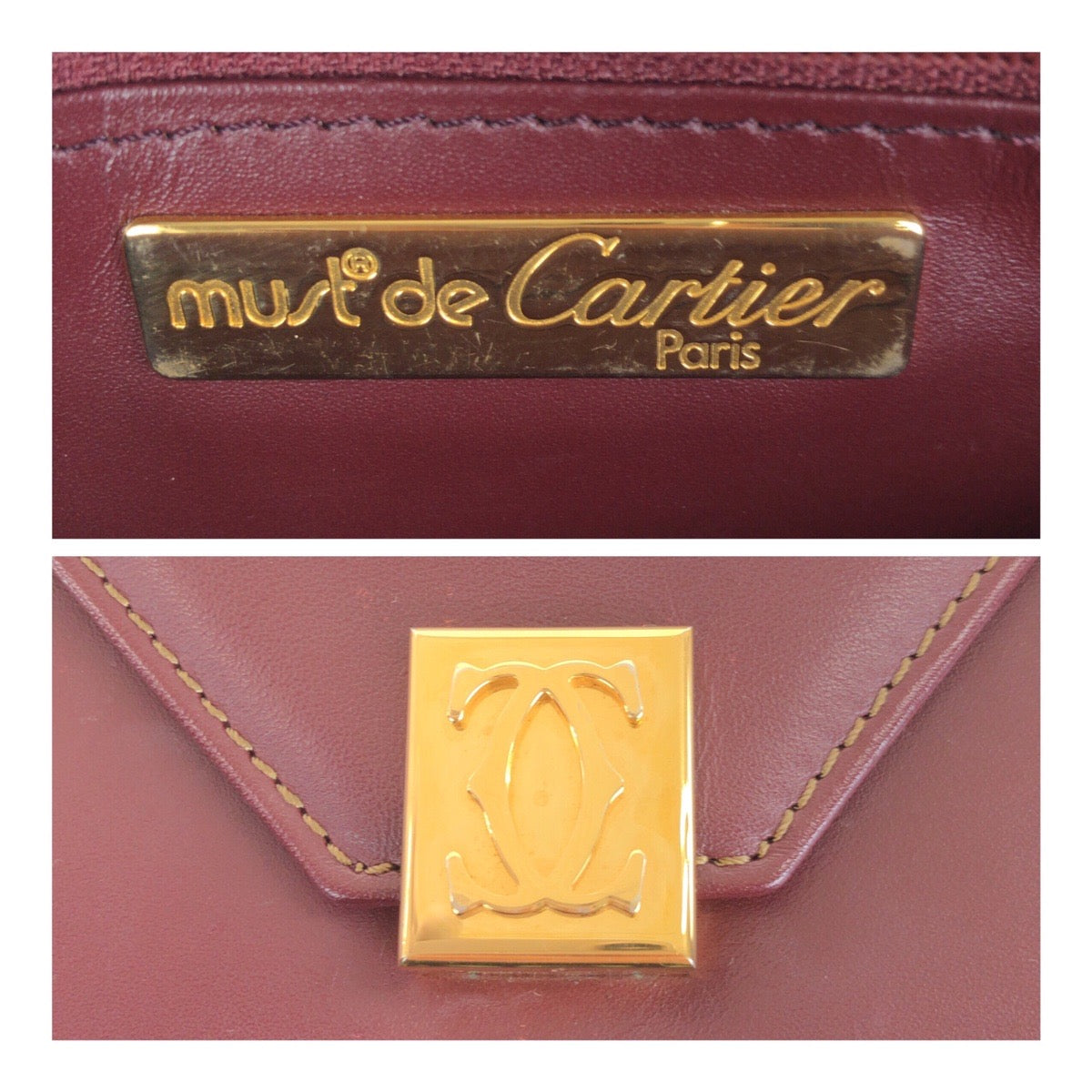 20514
CARTIER カルティエ マストライン ワインレッド ボルドー ゴールド金具 レザー ショルダーバッグ ポシェット レディース AB24