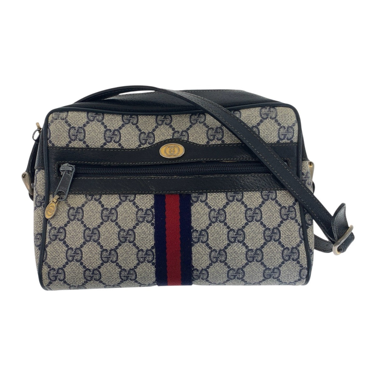 20516
GUCCI Sherry Line Old Gucci Navy Gold Hardware PVC / Leather 68 001 3654 Shoulder Bag Ladies AB28