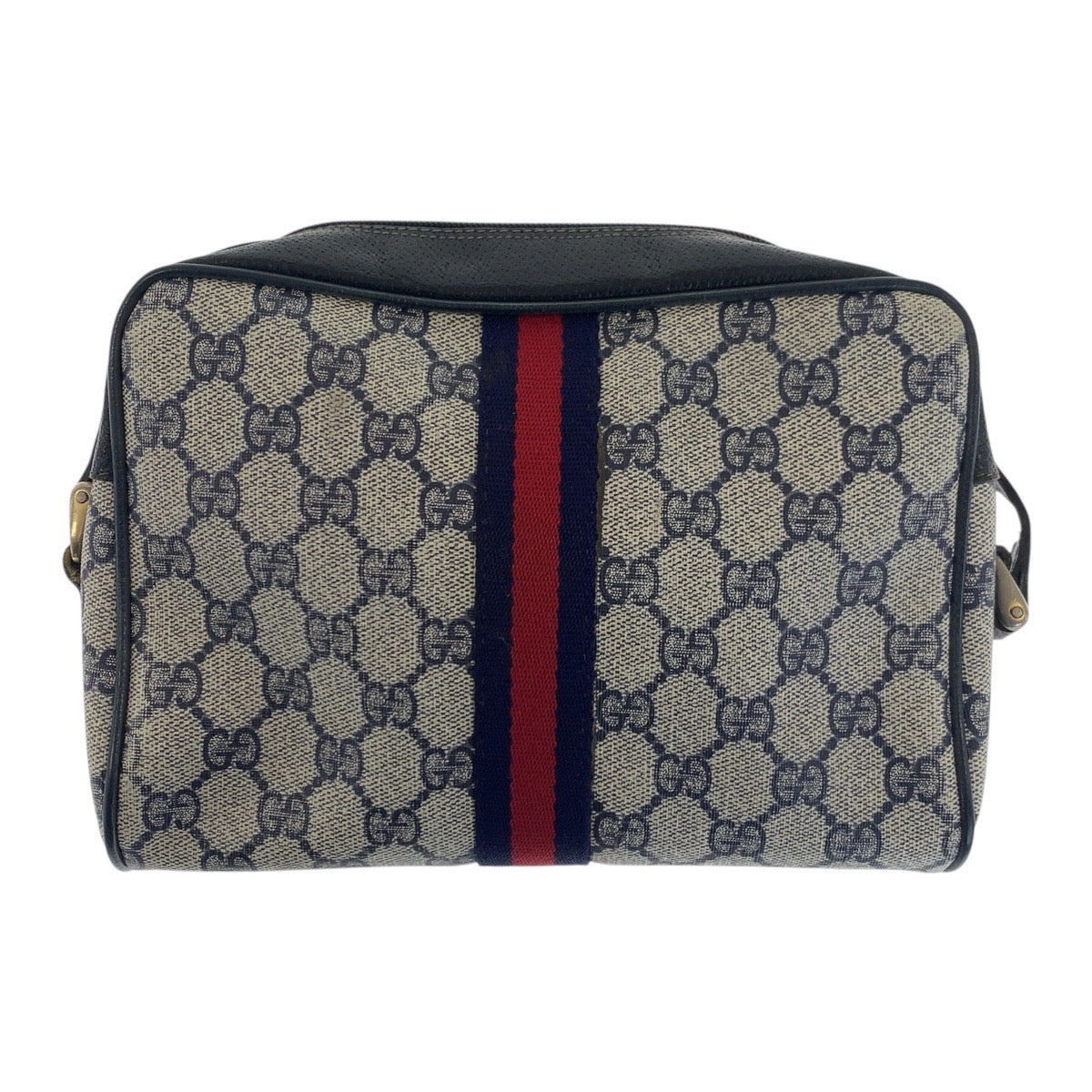 20516
GUCCI Sherry Line Old Gucci Navy Gold Hardware PVC / Leather 68 001 3654 Shoulder Bag Ladies AB28