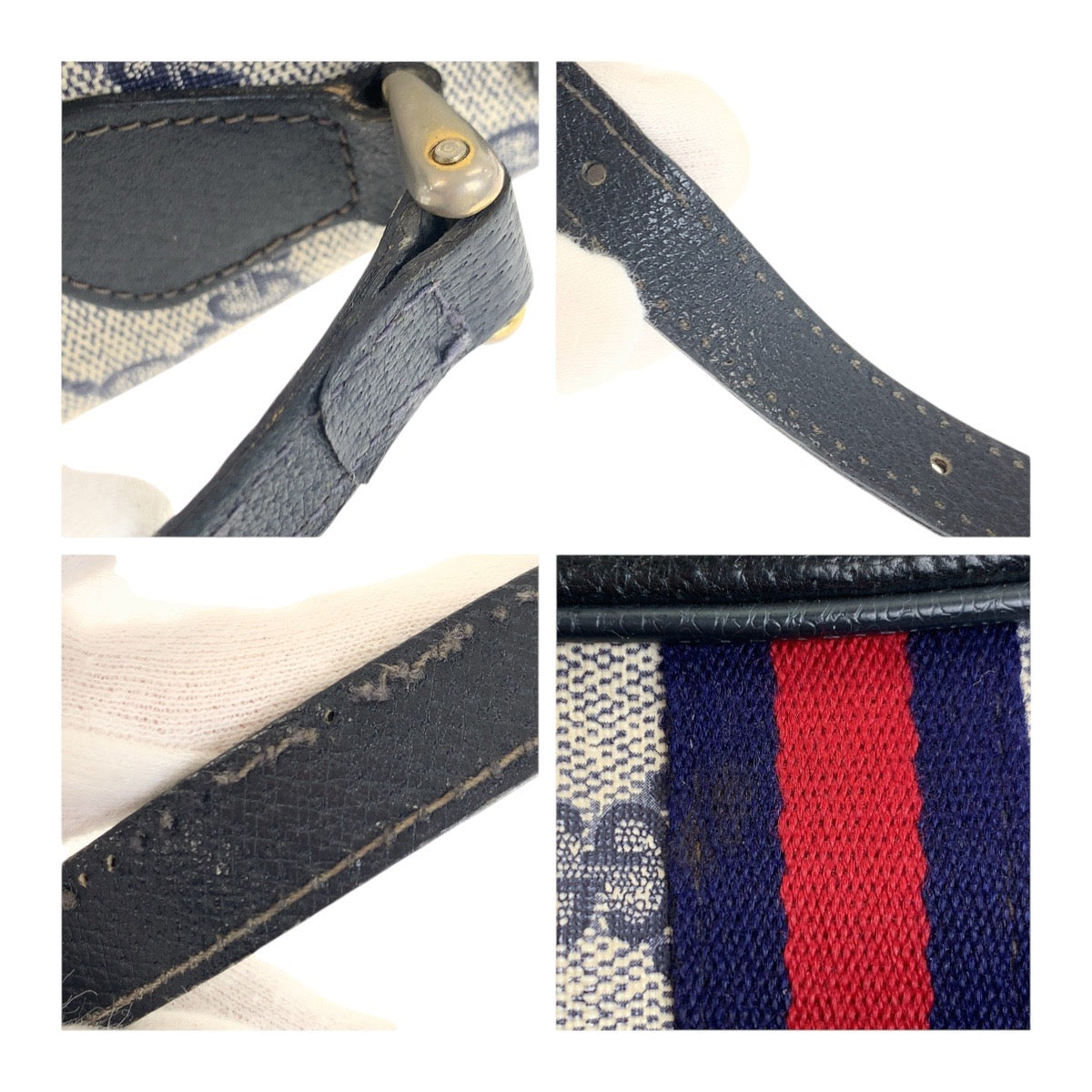20516
GUCCI Sherry Line Old Gucci Navy Gold Hardware PVC / Leather 68 001 3654 Shoulder Bag Ladies AB28