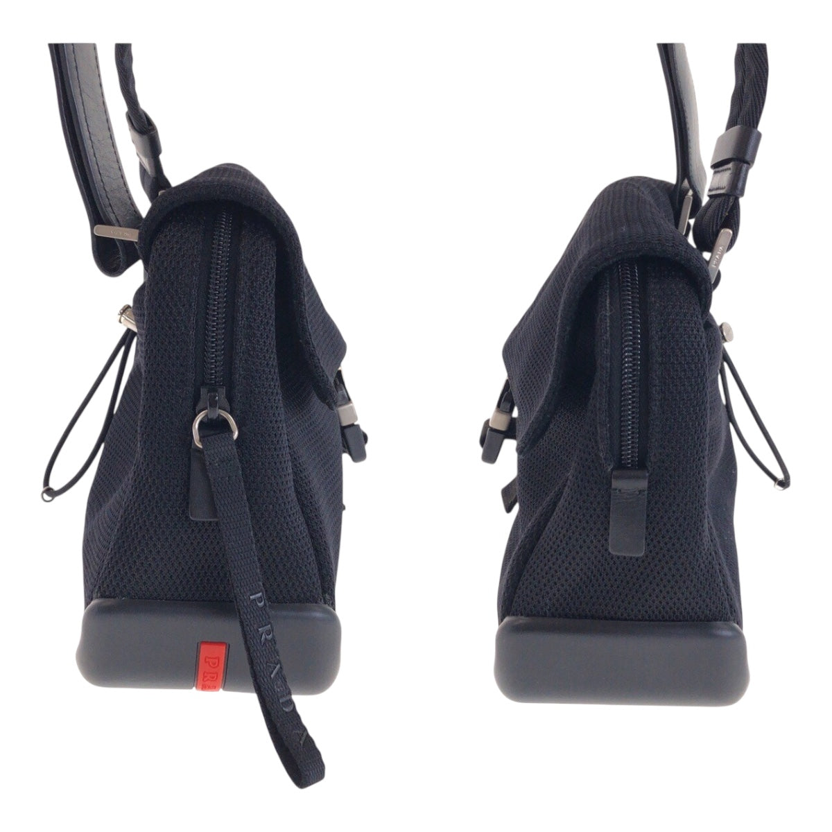 20517
PRADA SPORTS プラダスポーツ ブラック 黒　シルバー金具 ポリエステル / ゴム / レザー ショルダーバッグ ポシェット レディース AB35