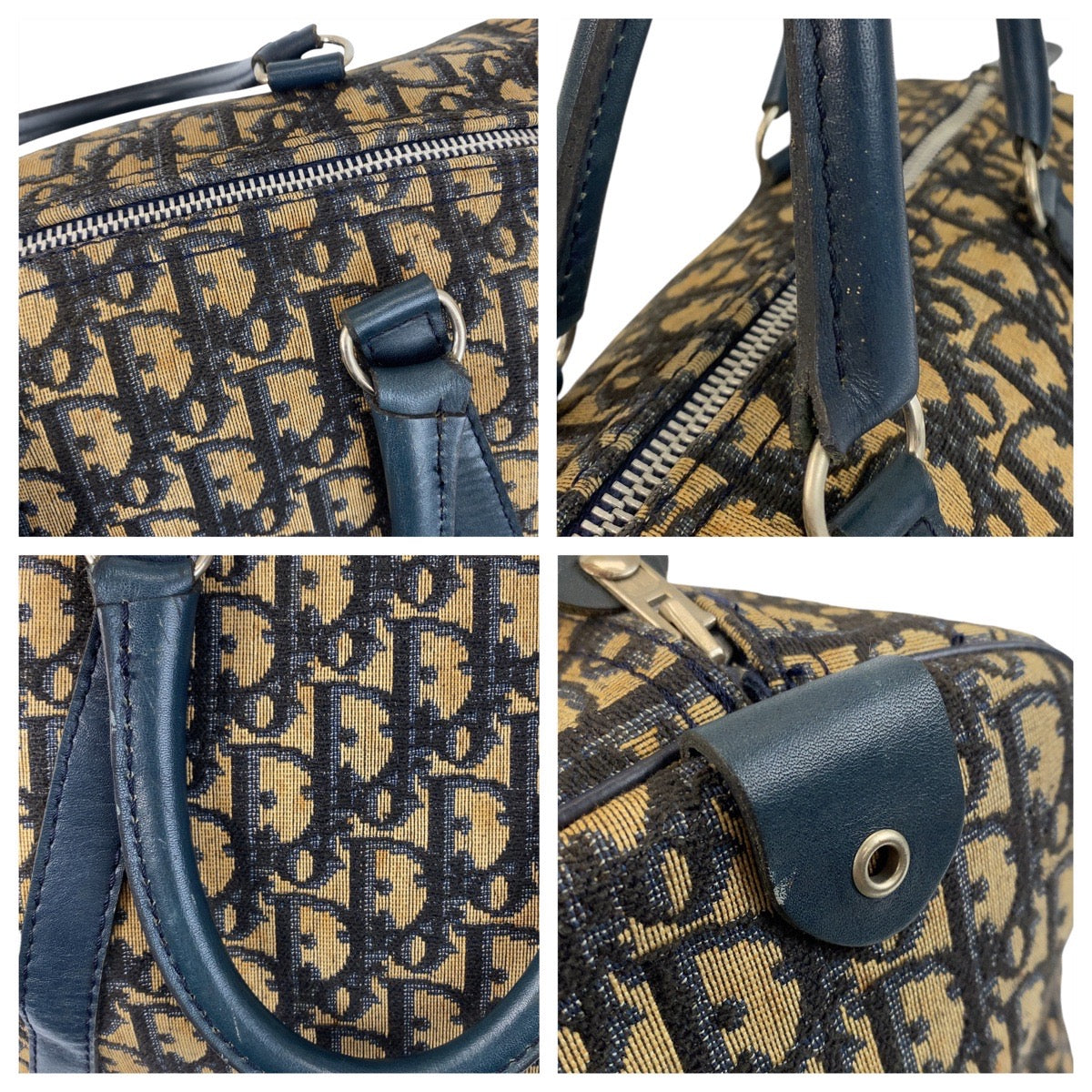 20518
Christian Dior クリスチャンディオール ヴィンテージ トロッター ネイビー ベージュ シルバー金具 キャンバス / レザー ハンドバッグ ボストンバッグ レディース AB32