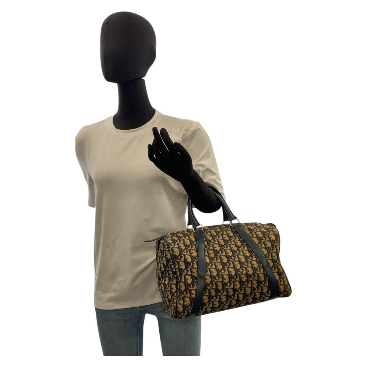 20518
Christian Dior クリスチャンディオール ヴィンテージ トロッター ネイビー ベージュ シルバー金具 キャンバス / レザー ハンドバッグ ボストンバッグ レディース AB32