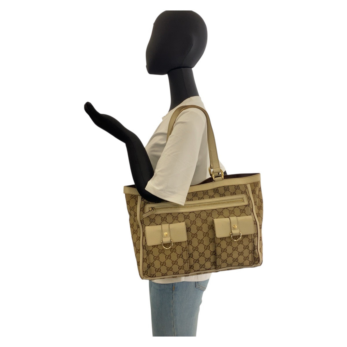 20520
GUCCI Abbey Beige Ivory Gold Hardware GG Canvas / Leather 146247 Tote Bag Shoulder Bag Ladies AB14