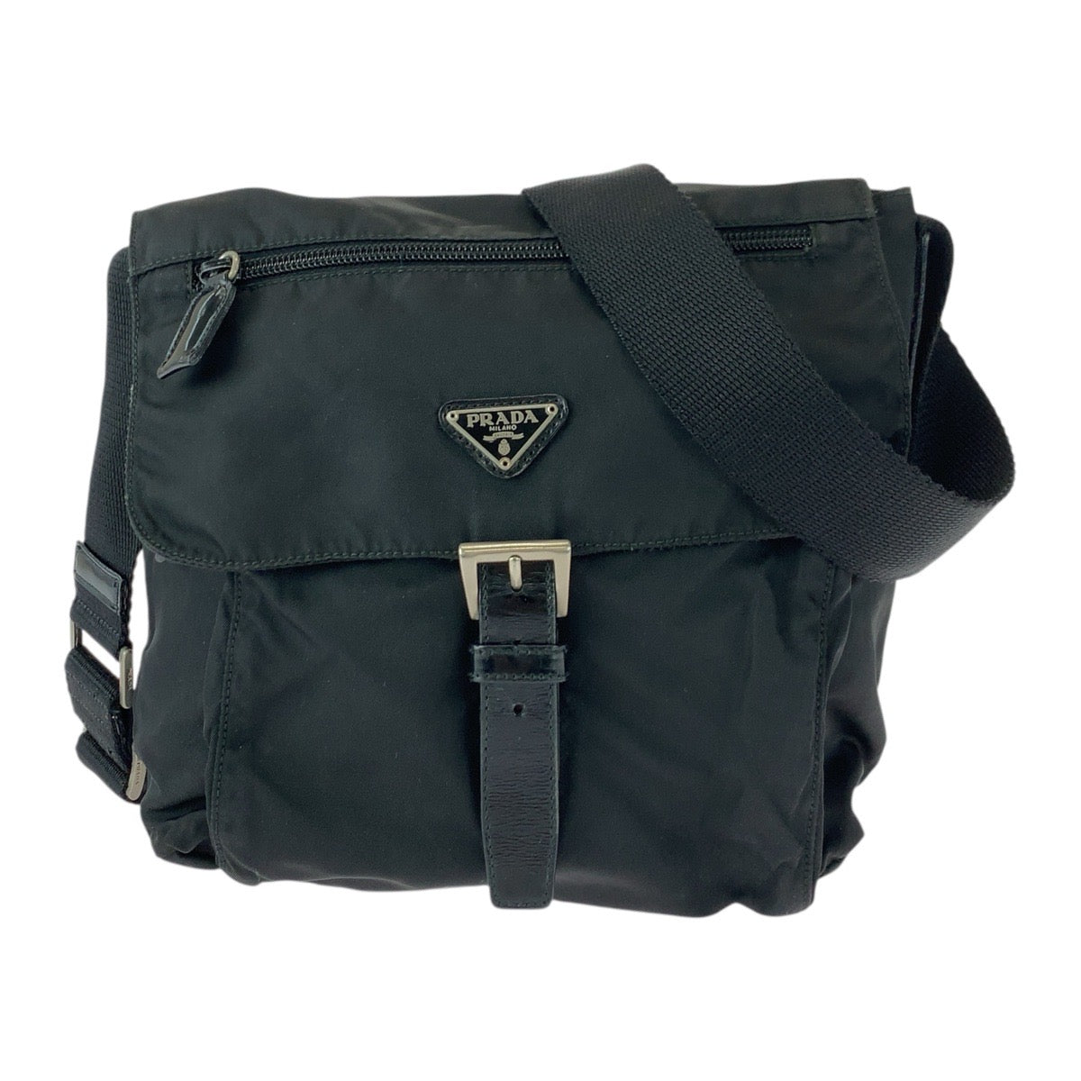 20521
PRADA プラダ テスート 三角ロゴプレート ブラック 黒 シルバー金具 ナイロン / レザー ショルダーバッグ ポシェット レディース ABP40