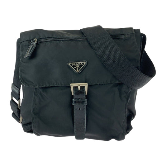 20521
PRADA プラダ テスート 三角ロゴプレート ブラック 黒 シルバー金具 ナイロン / レザー ショルダーバッグ ポシェット レディース ABP40