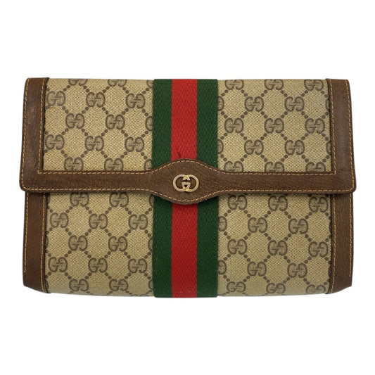 20525
GUCCI グッチ ヴィンテージ シェリーライン ベージュ ブラウン ゴールド金具 GGスプリームキャンバス / レザー 38 クラッチバッグ セカンドバッグ メンズ AB16